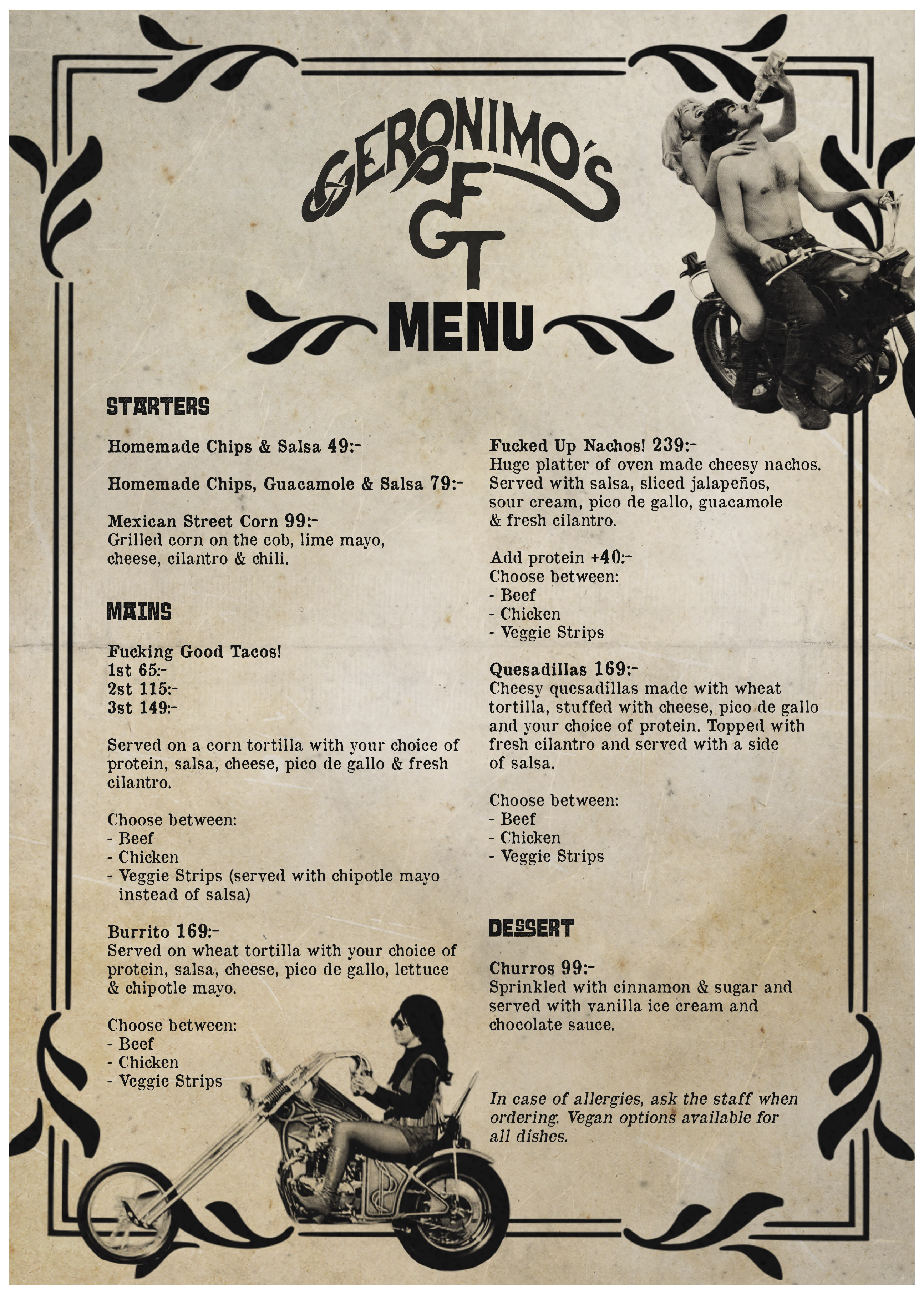 Geronimos Menu